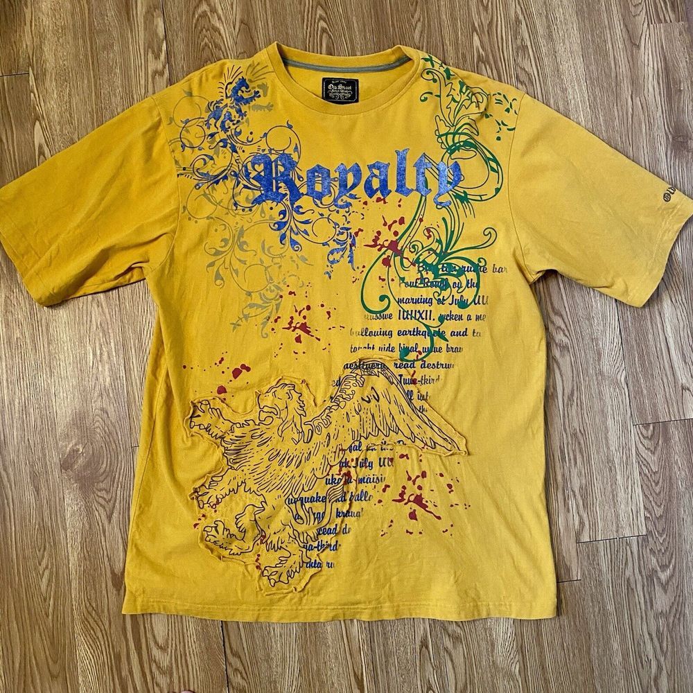 Old Skool 90s Royalty T Shirt Yellow Mens XL